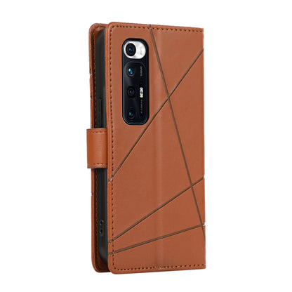 Xiaomi Mi 10s PU Genuine Leather Texture Embossed Line Phone Case with Card Wallet, Kickstand & Wrist Strap