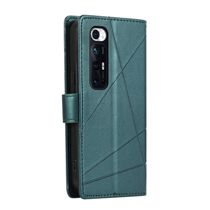 Xiaomi Mi 10s PU Genuine Leather Texture Embossed Line Phone Case with Card Wallet, Kickstand & Wrist Strap