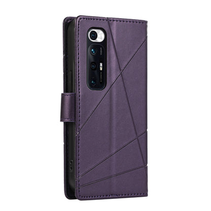 Xiaomi Mi 10s PU Genuine Leather Texture Embossed Line Phone Case with Card Wallet, Kickstand & Wrist Strap
