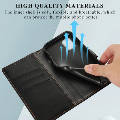 Xiaomi Mi 10 Lite PU Genuine Leather Texture Embossed Line Phone Case with Card Wallet, Kickstand & Wrist Strap