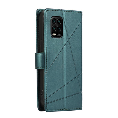 Xiaomi Mi 10 Lite PU Genuine Leather Texture Embossed Line Phone Case with Card Wallet, Kickstand & Wrist Strap