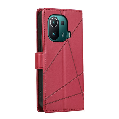 Xiaomi Mi 11 Pro PU Genuine Leather Texture Embossed Line Phone Case with Card Wallet, Kickstand & Wrist Strap