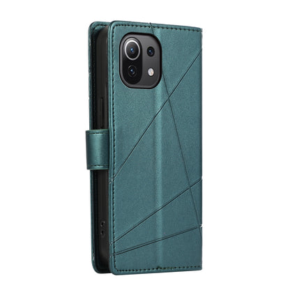 Xiaomi Mi 11 Lite PU Genuine Leather Texture Embossed Line Phone Case with Card Wallet, Kickstand & Wrist Strap