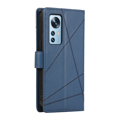 Xiaomi 12 PU Genuine Leather Texture Embossed Line Phone Case with Card Wallet, Kickstand & Wrist Strap