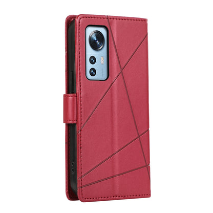 Xiaomi 12 PU Genuine Leather Texture Embossed Line Phone Case with Card Wallet, Kickstand & Wrist Strap
