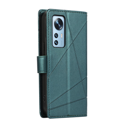 Xiaomi 12 PU Genuine Leather Texture Embossed Line Phone Case with Card Wallet, Kickstand & Wrist Strap