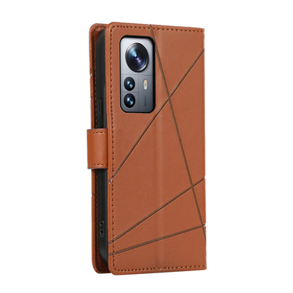 Xiaomi 12 Pro PU Genuine Leather Texture Embossed Line Phone Case with Card Wallet, Kickstand & Wrist Strap