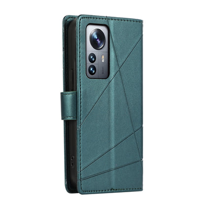 Xiaomi 12 Pro PU Genuine Leather Texture Embossed Line Phone Case with Card Wallet, Kickstand & Wrist Strap