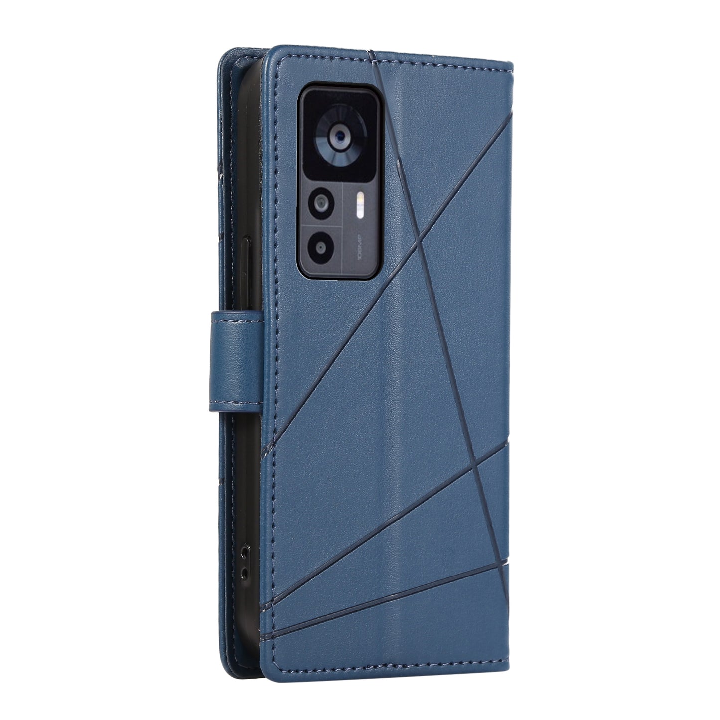 Xiaomi 12T PU Genuine Leather Texture Embossed Line Phone Case with Card Wallet, Kickstand & Wrist Strap