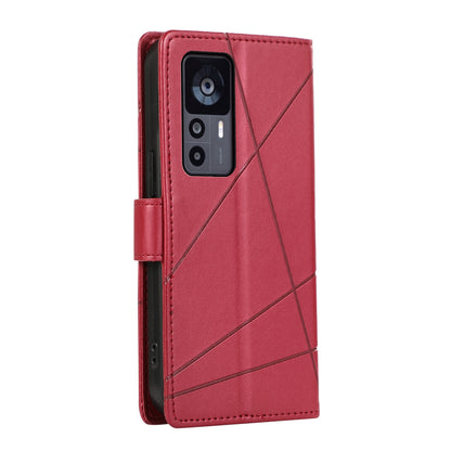 Xiaomi 12T PU Genuine Leather Texture Embossed Line Phone Case with Card Wallet, Kickstand & Wrist Strap