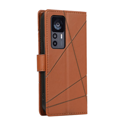 Xiaomi 12T PU Genuine Leather Texture Embossed Line Phone Case with Card Wallet, Kickstand & Wrist Strap