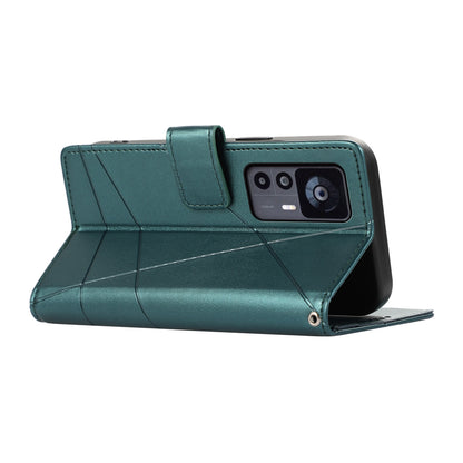 Xiaomi 12T PU Genuine Leather Texture Embossed Line Phone Case with Card Wallet, Kickstand & Wrist Strap