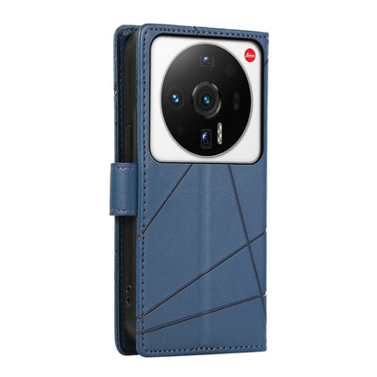 Xiaomi 12 Ultra PU Genuine Leather Texture Embossed Line Phone Case with Card Wallet, Kickstand & Wrist Strap