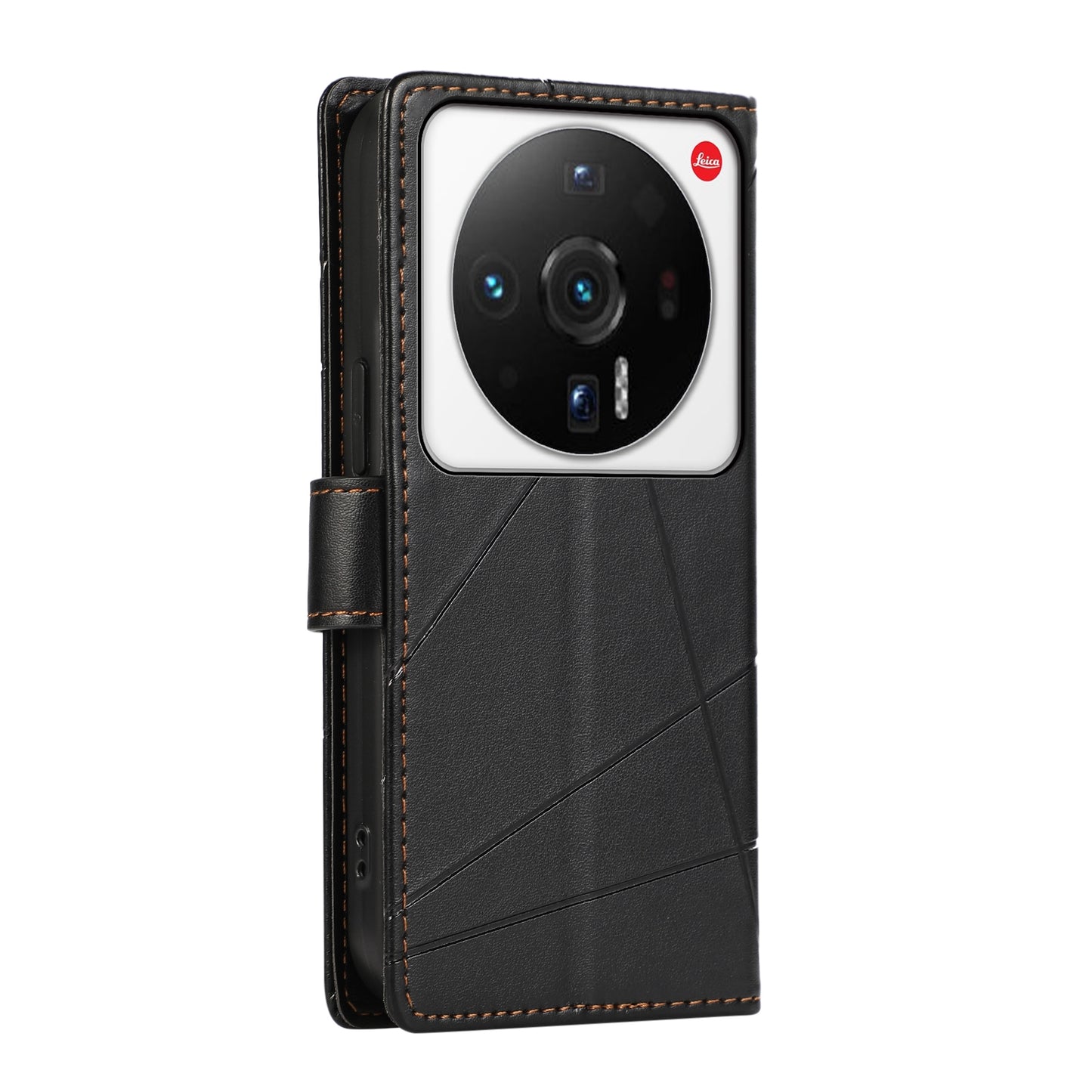 Xiaomi 12 Ultra PU Genuine Leather Texture Embossed Line Phone Case with Card Wallet, Kickstand & Wrist Strap