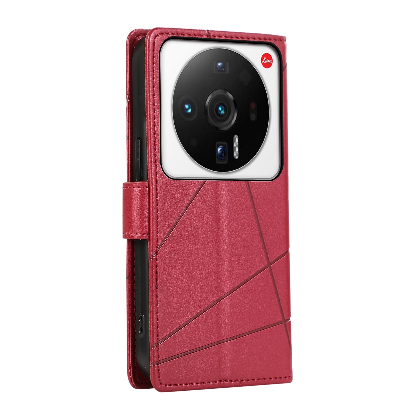 Xiaomi 12 Ultra PU Genuine Leather Texture Embossed Line Phone Case with Card Wallet, Kickstand & Wrist Strap