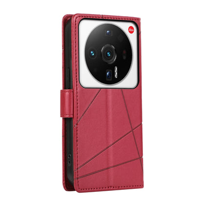 Xiaomi 12 Ultra PU Genuine Leather Texture Embossed Line Phone Case with Card Wallet, Kickstand & Wrist Strap