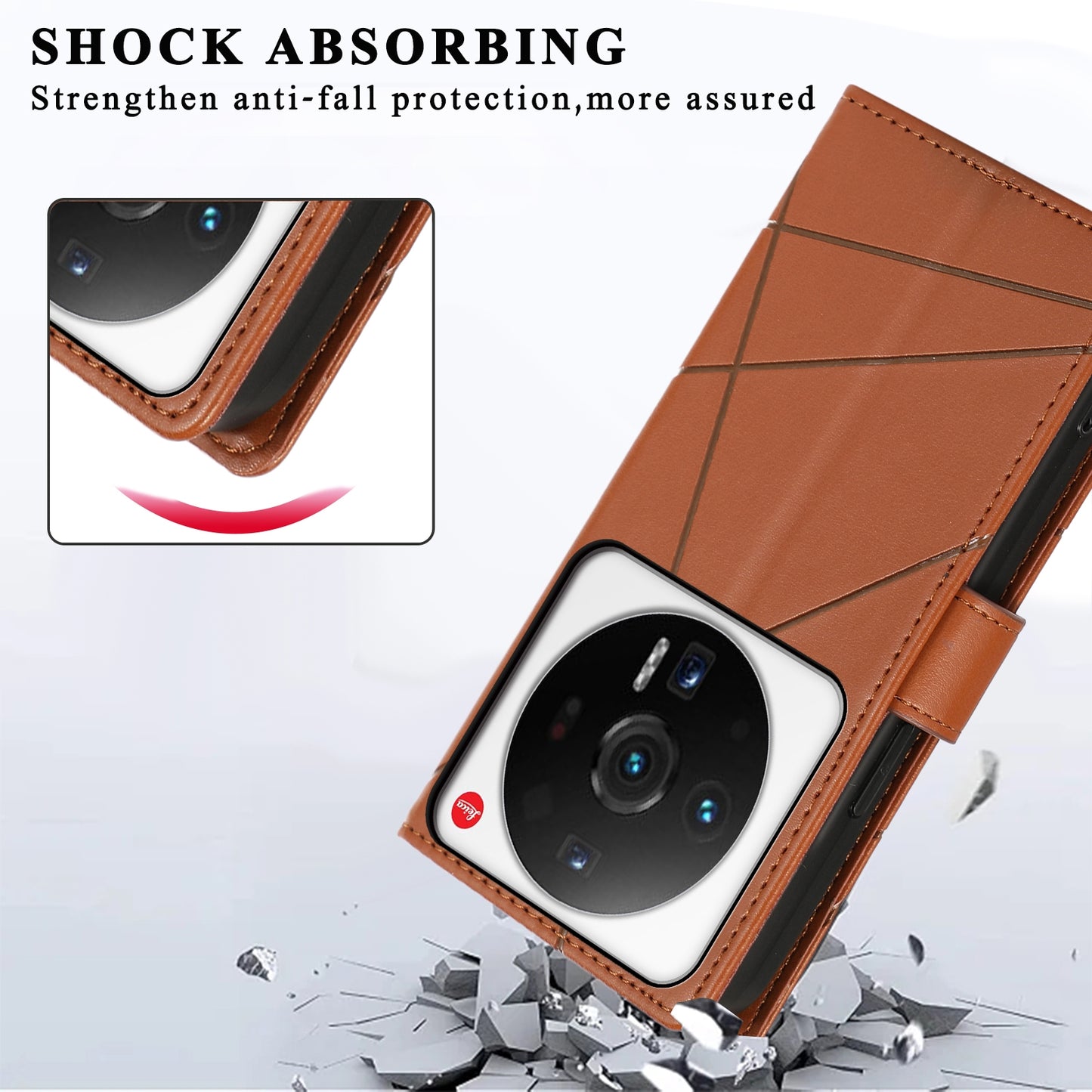 Xiaomi 12 Ultra PU Genuine Leather Texture Embossed Line Phone Case with Card Wallet, Kickstand & Wrist Strap
