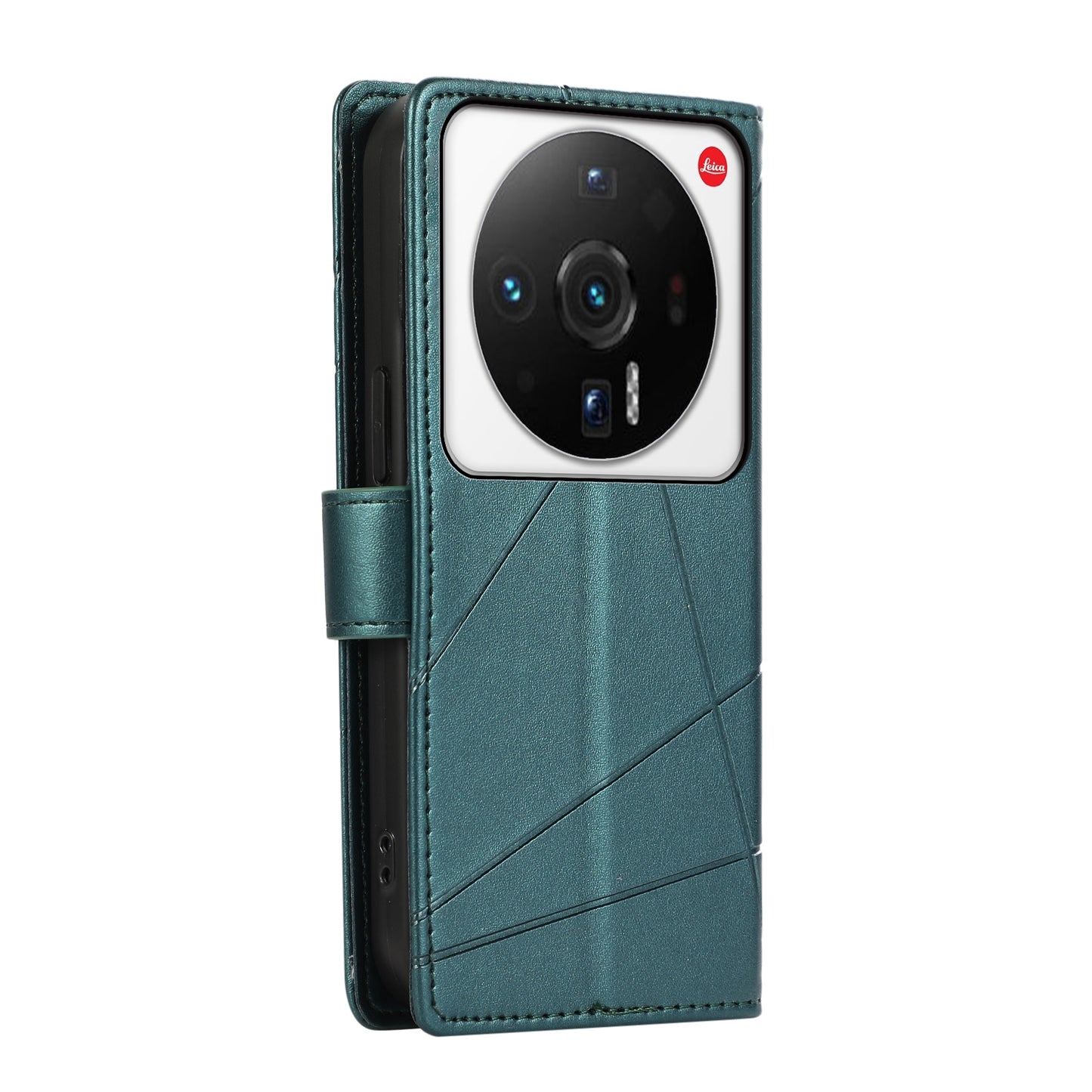 Xiaomi 12 Ultra PU Genuine Leather Texture Embossed Line Phone Case with Card Wallet, Kickstand & Wrist Strap