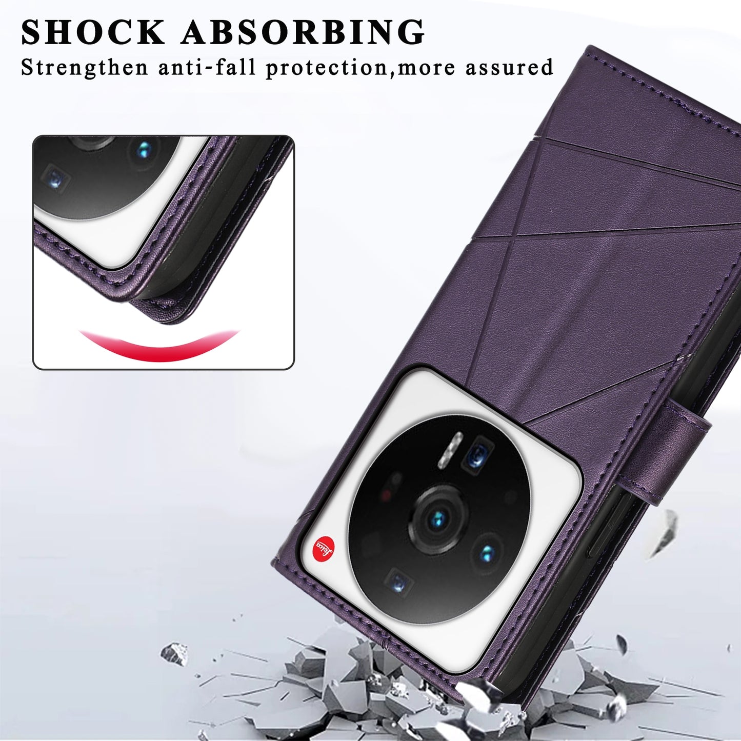 Xiaomi 12 Ultra PU Genuine Leather Texture Embossed Line Phone Case with Card Wallet, Kickstand & Wrist Strap