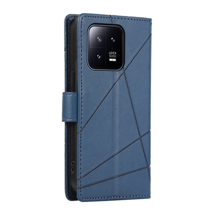 Xiaomi 13 PU Genuine Leather Texture Embossed Line Phone Case with Card Wallet, Kickstand & Wrist Strap