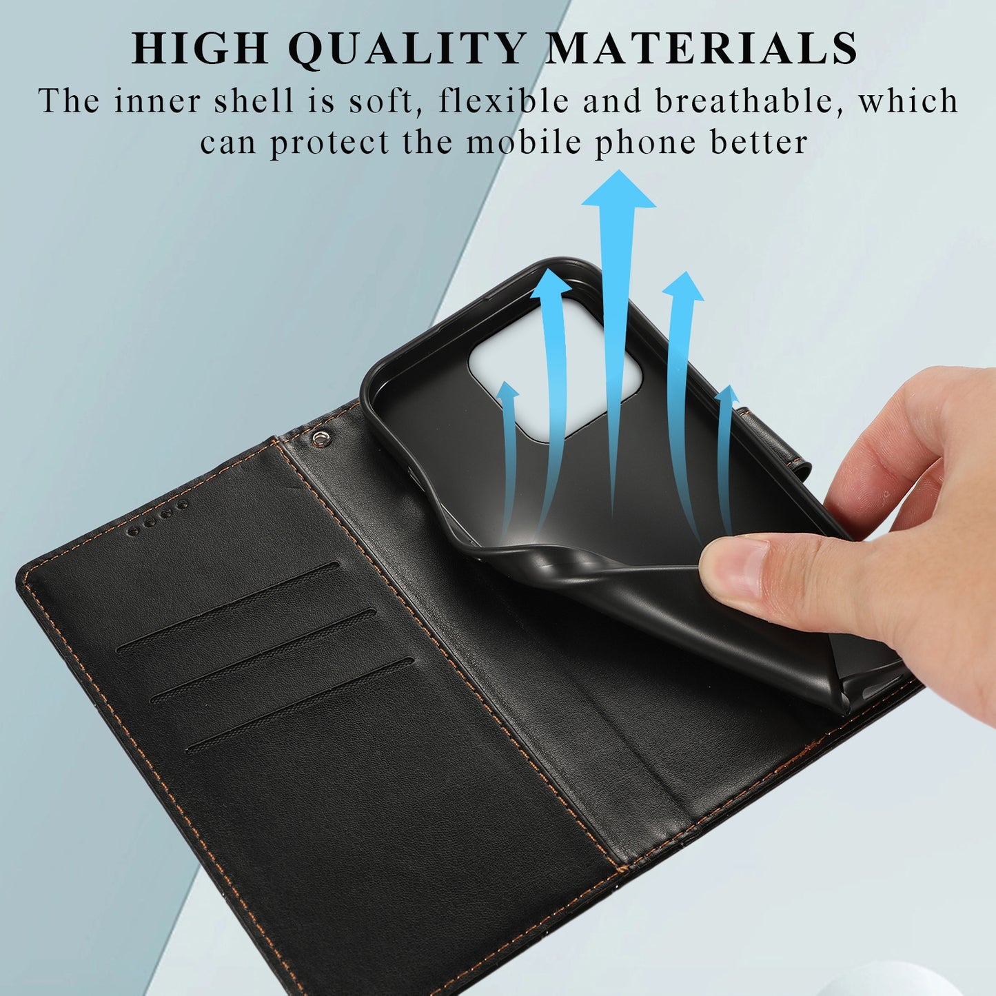 Xiaomi 13 PU Genuine Leather Texture Embossed Line Phone Case with Card Wallet, Kickstand & Wrist Strap