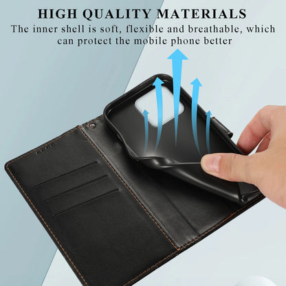 Xiaomi 13 PU Genuine Leather Texture Embossed Line Phone Case with Card Wallet, Kickstand & Wrist Strap