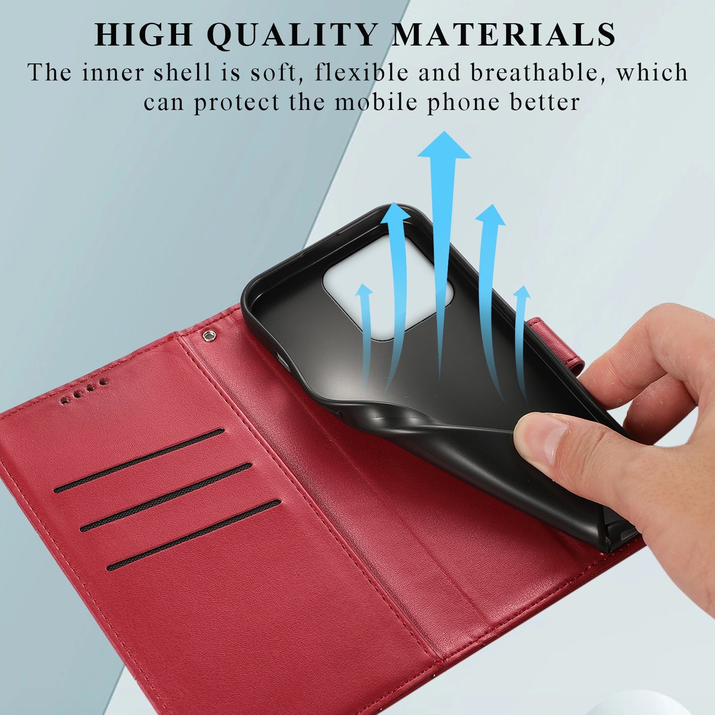 Xiaomi 13 PU Genuine Leather Texture Embossed Line Phone Case with Card Wallet, Kickstand & Wrist Strap