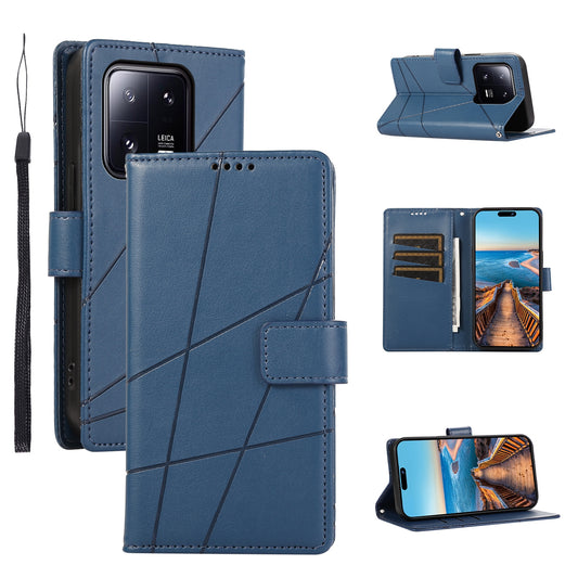 Xiaomi 13 Pro PU Genuine Leather Texture Embossed Line Phone Case with Card Wallet, Kickstand & Wrist Strap