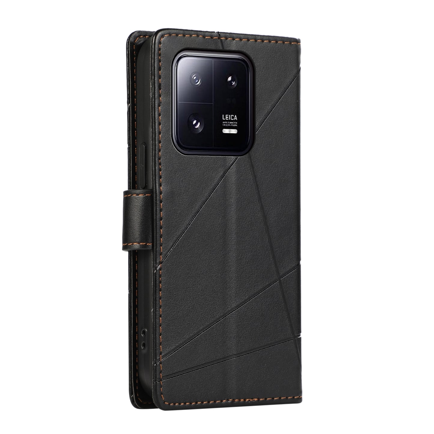 Xiaomi 13 Pro PU Genuine Leather Texture Embossed Line Phone Case with Card Wallet, Kickstand & Wrist Strap