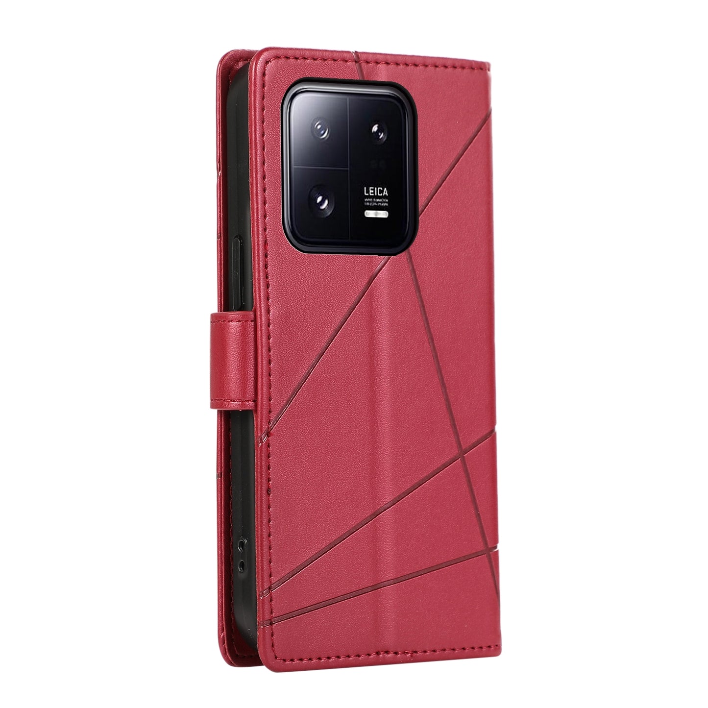 Xiaomi 13 Pro PU Genuine Leather Texture Embossed Line Phone Case with Card Wallet, Kickstand & Wrist Strap