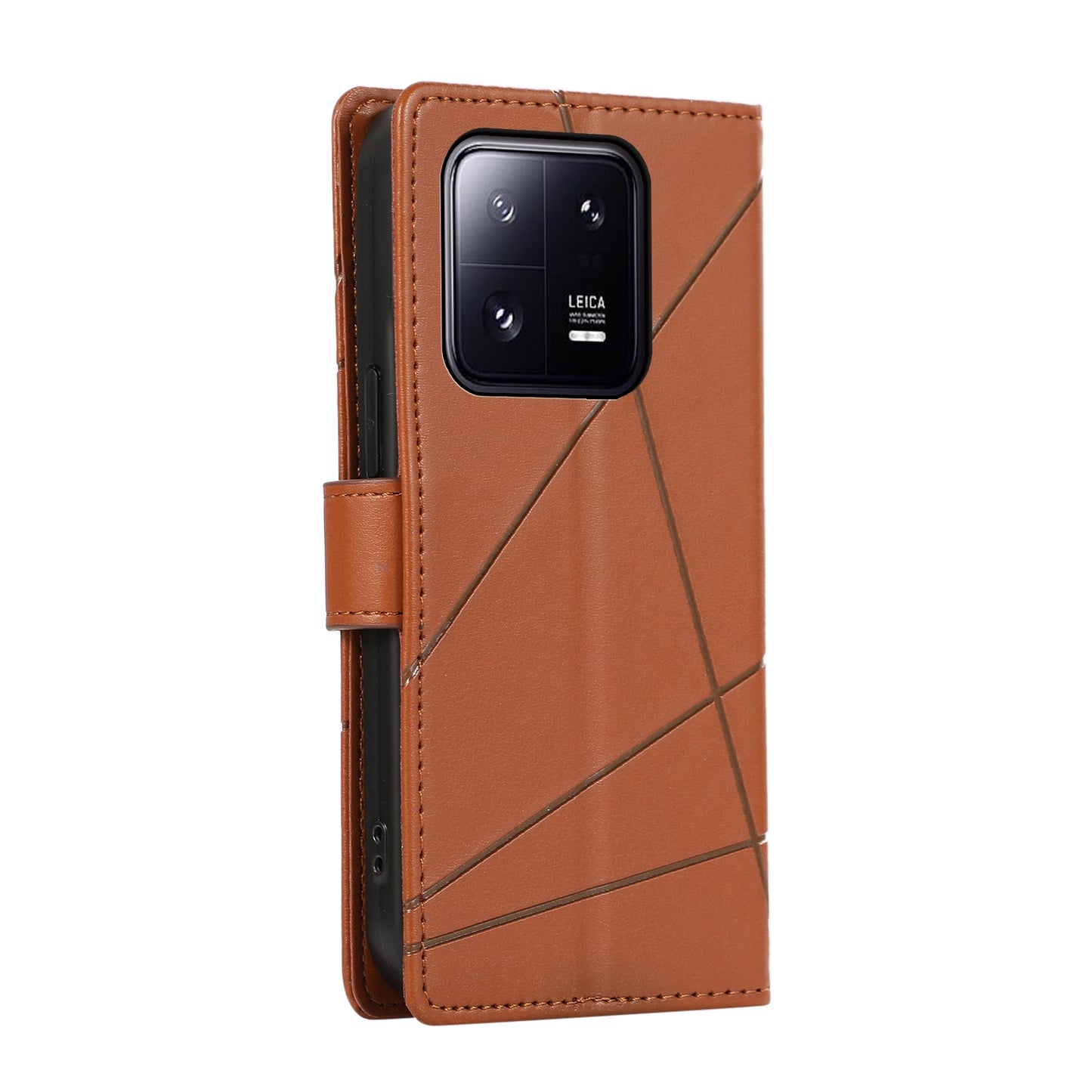 Xiaomi 13 Pro PU Genuine Leather Texture Embossed Line Phone Case with Card Wallet, Kickstand & Wrist Strap