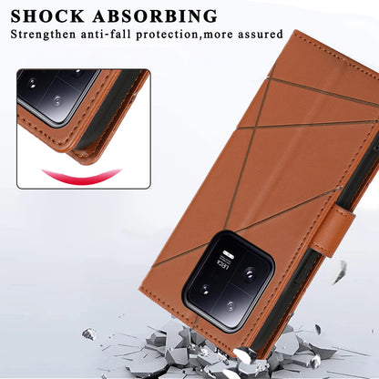 Xiaomi 13 Pro PU Genuine Leather Texture Embossed Line Phone Case with Card Wallet, Kickstand & Wrist Strap