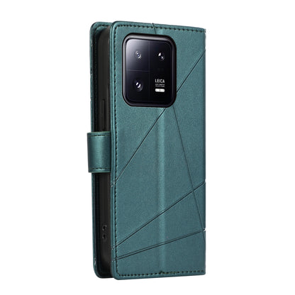 Xiaomi 13 Pro PU Genuine Leather Texture Embossed Line Phone Case with Card Wallet, Kickstand & Wrist Strap