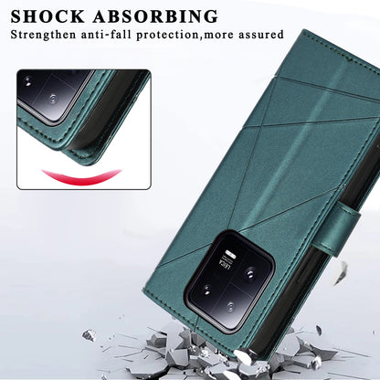 Xiaomi 13 Pro PU Genuine Leather Texture Embossed Line Phone Case with Card Wallet, Kickstand & Wrist Strap