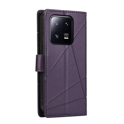 Xiaomi 13 Pro PU Genuine Leather Texture Embossed Line Phone Case with Card Wallet, Kickstand & Wrist Strap