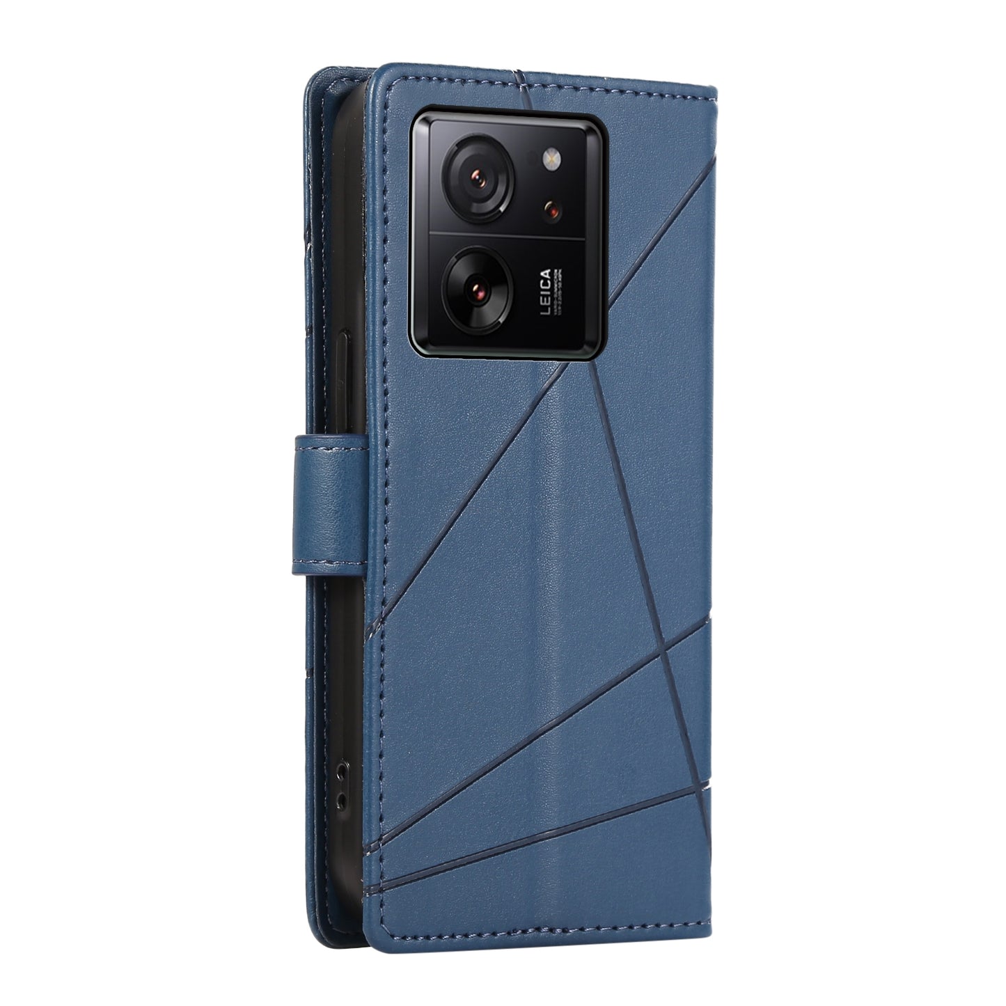 Xiaomi 13T PU Genuine Leather Texture Embossed Line Phone Case with Card Wallet, Kickstand & Wrist Strap