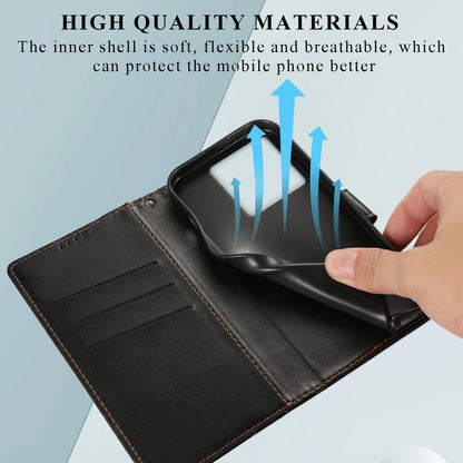 Xiaomi 13T PU Genuine Leather Texture Embossed Line Phone Case with Card Wallet, Kickstand & Wrist Strap