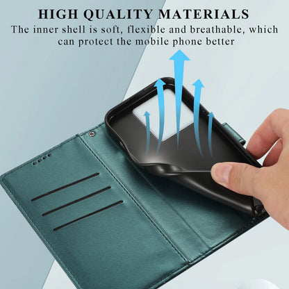 Xiaomi 13T PU Genuine Leather Texture Embossed Line Phone Case with Card Wallet, Kickstand & Wrist Strap