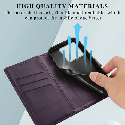 Xiaomi 13T PU Genuine Leather Texture Embossed Line Phone Case with Card Wallet, Kickstand & Wrist Strap