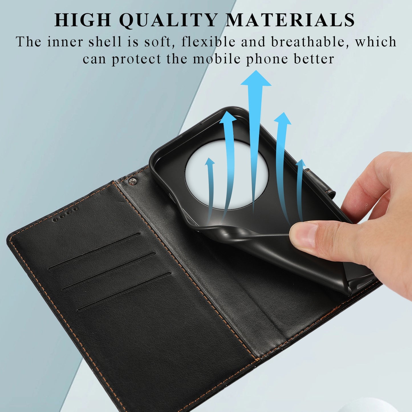 Xiaomi 13 Ultra PU Genuine Leather Texture Embossed Line Phone Case with Card Wallet, Kickstand & Wrist Strap