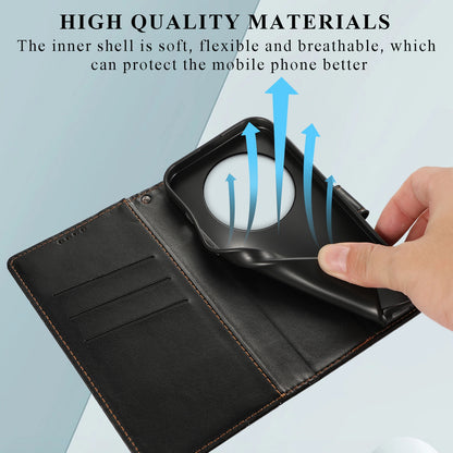 Xiaomi 13 Ultra PU Genuine Leather Texture Embossed Line Phone Case with Card Wallet, Kickstand & Wrist Strap