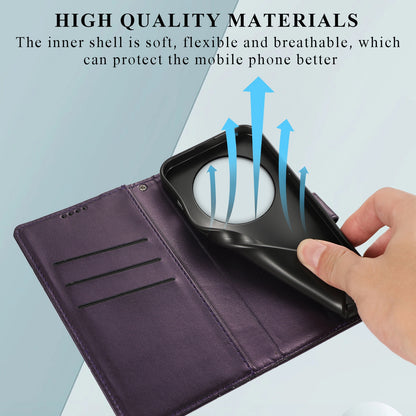Xiaomi 13 Ultra PU Genuine Leather Texture Embossed Line Phone Case with Card Wallet, Kickstand & Wrist Strap