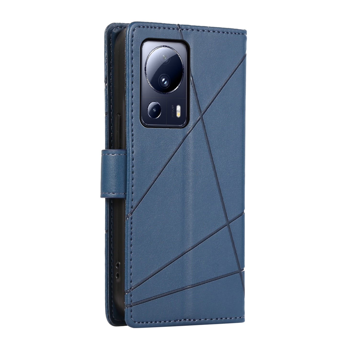 Xiaomi 13 Lite PU Genuine Leather Texture Embossed Line Phone Case with Card Wallet, Kickstand & Wrist Strap