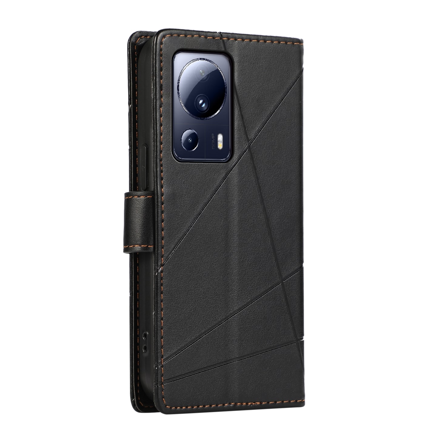 Xiaomi 13 Lite PU Genuine Leather Texture Embossed Line Phone Case with Card Wallet, Kickstand & Wrist Strap