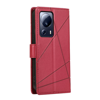 Xiaomi 13 Lite PU Genuine Leather Texture Embossed Line Phone Case with Card Wallet, Kickstand & Wrist Strap