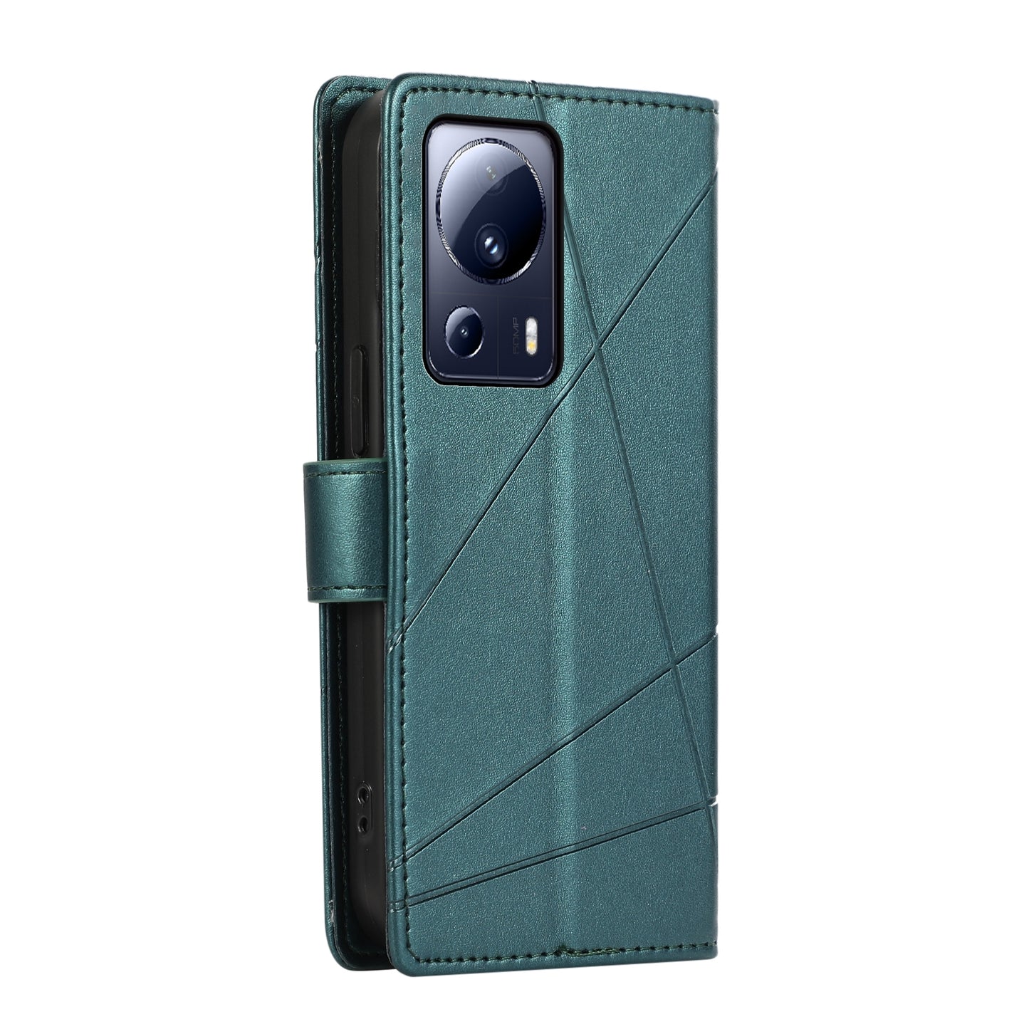 Xiaomi 13 Lite PU Genuine Leather Texture Embossed Line Phone Case with Card Wallet, Kickstand & Wrist Strap