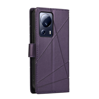 Xiaomi 13 Lite PU Genuine Leather Texture Embossed Line Phone Case with Card Wallet, Kickstand & Wrist Strap