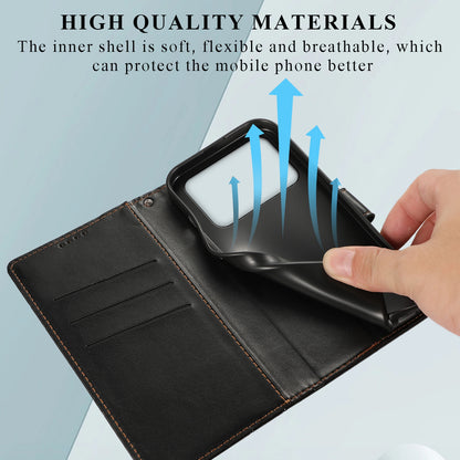 Xiaomi Poco C40 PU Genuine Leather Texture Embossed Line Phone Case with Card Wallet, Kickstand & Wrist Strap