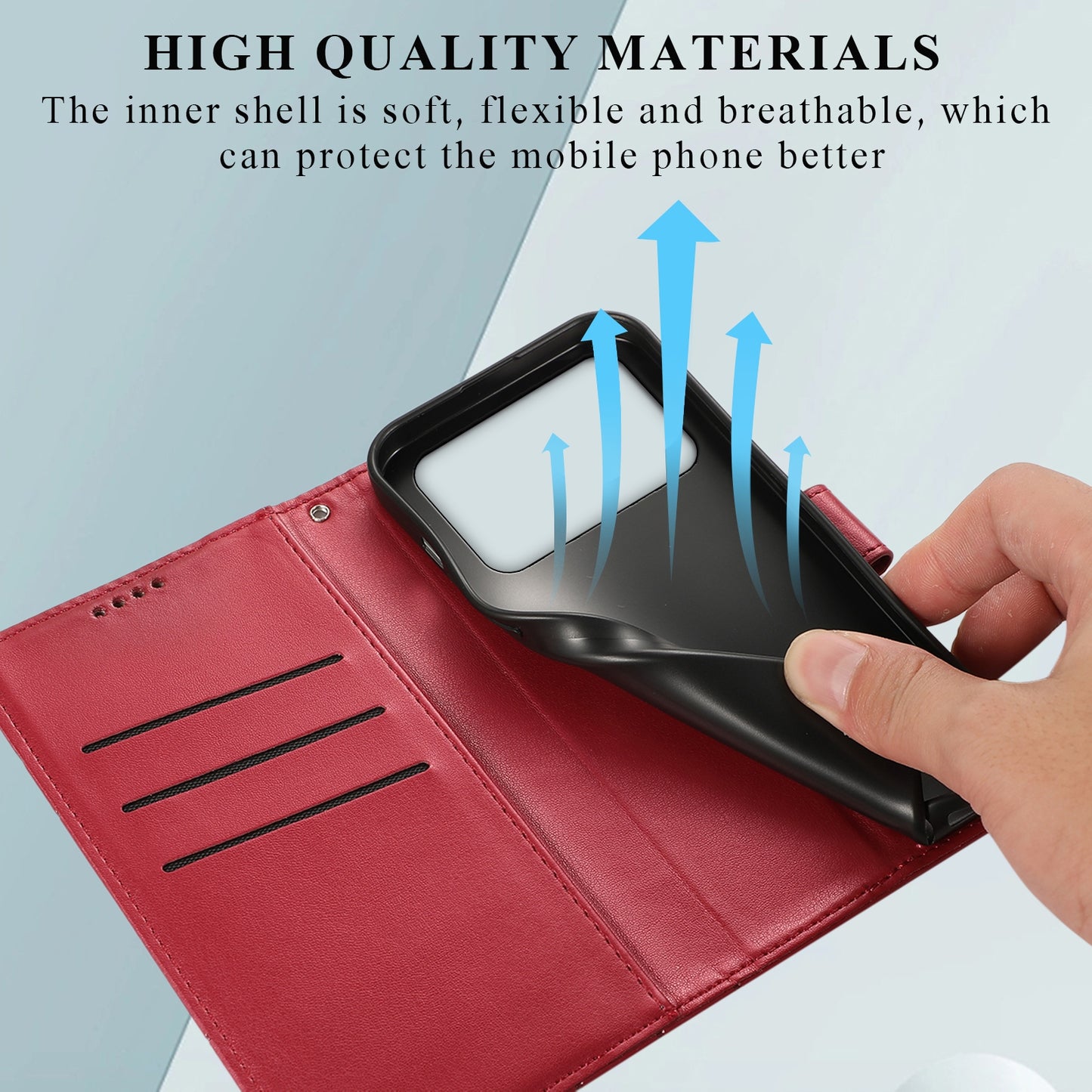 Xiaomi Poco C40 PU Genuine Leather Texture Embossed Line Phone Case with Card Wallet, Kickstand & Wrist Strap