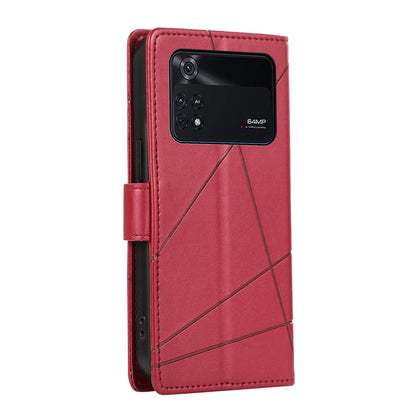 Xiaomi Poco M4 Pro PU Genuine Leather Texture Embossed Line Phone Case with Card Wallet, Kickstand & Wrist Strap